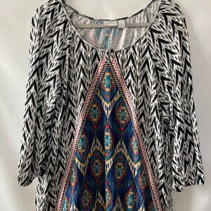 Chico's Womens Multicolor Round Neck Aztec Print Blouse Top Size 3 US XLarge